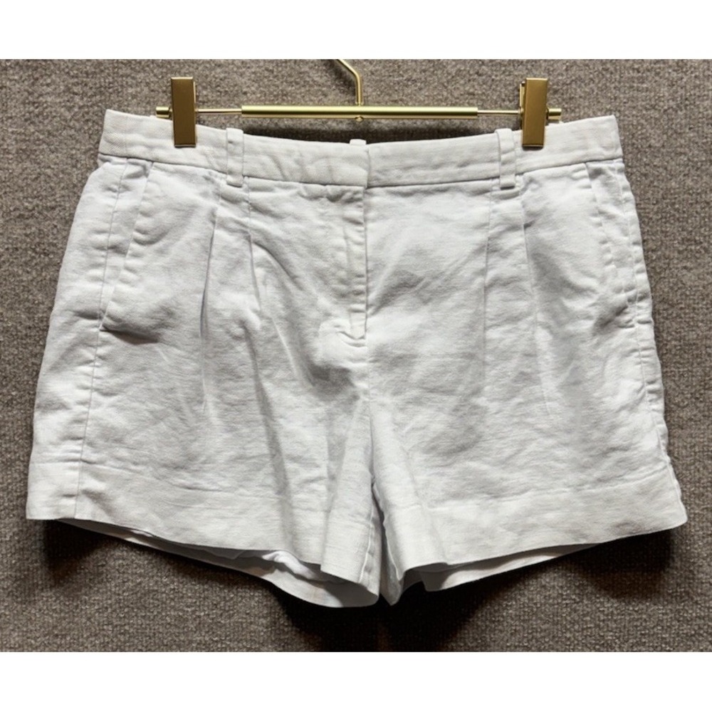 J Crew Womens 6 White Lucia Short in Stretch Linen Blend Pleated Coastal Preppy